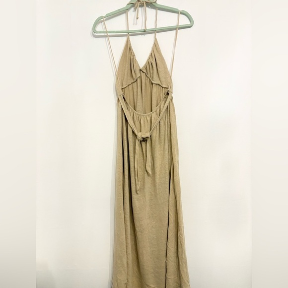 Tan Plunge Neck Spaghetti Strap Sundress - Picture 3 of 4